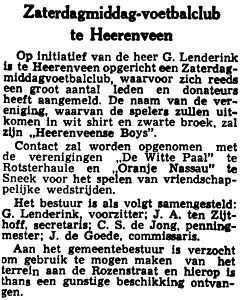 Artikel oprichting Heerenveense Boys (LC 06-05-1954)